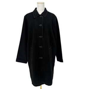 Vintage 90s Denim & Co Black Denim Trench Coat Jacket Women’s L Minimalist
